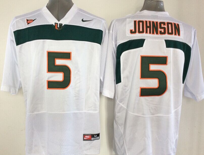 Men Miami Hurricanes 5 Johnson White 2025 NCAA Jersey